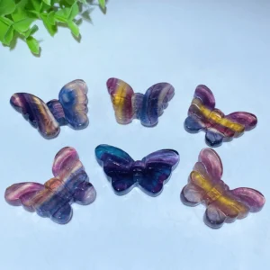 1.6" Rainbow Fluorite Butterfly Carving Crystal Healing Bulk Wholesale