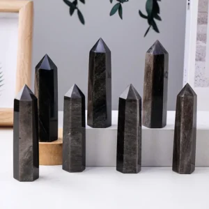 5 Sizes of Black Gold Obsidian Crystal Tower