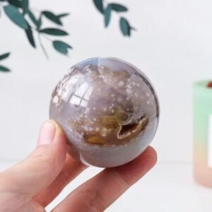 Black Shungite Agate Crystal Sphere for Healing & Meditation