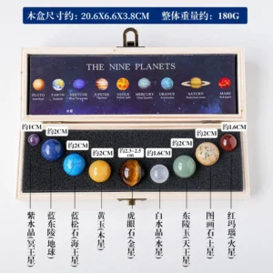 Natural crystal ball nine-planets wooden box set crystal mineral specimens solar system planet set box