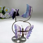 Rainbow Fluorite Moon Star Butterfly Wings Carving with Stand Crystal Healing Bulk Wholesale