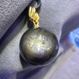 Natural rare black Jedi starlight flashing sea blue sapphire single bead pendant necklace
