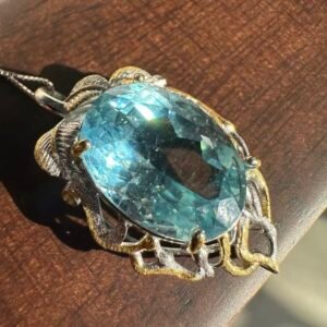 Natural superior Saint Maria Blue Sea Sapphire gemstone cut pendant necklace with 925 silver trim