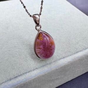 Natural Amethyst Titanium Water Drop Pendant
