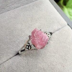 Natural Watermelon Tourmaline Ring with 925 Sterling Silver Adjustable Setting