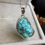 Natural Turquoise Rough Stone Pendant in S925 Sterling Silver - CRYSTAL VAULT Collection